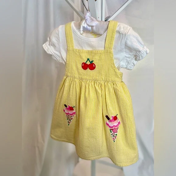 BRAND NEW CONDITION. Mini Boden yellow gingham ice cream cone appliqu  dress set